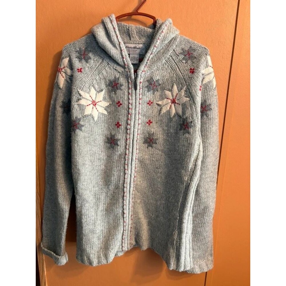 Eddie Bauer collectibles Y2K knit snowflake winter zip up sweater, jacket medium